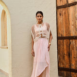 PINK FREYA PEARL CAPE, CROP TOP, DRAPED SKIRT - SET OF THREE