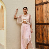 PINK FREYA PEARL CAPE, CROP TOP, DRAPED SKIRT - SET OF THREE