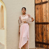 PINK FREYA PEARL CAPE, CROP TOP, DRAPED SKIRT - SET OF THREE