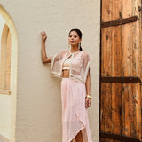 PINK FREYA PEARL CAPE, CROP TOP, DRAPED SKIRT - SET OF THREE