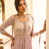 LILAC KAYA MULMUL KURTA AND ODHANI SET OF TWO