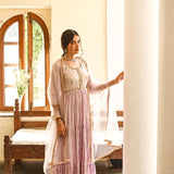 LILAC KAYA MULMUL KURTA AND ODHANI SET OF TWO