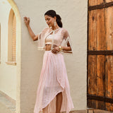 PINK FREYA PEARL CAPE, CROP TOP, DRAPED SKIRT - SET OF THREE
