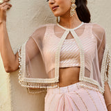 PINK FREYA PEARL CAPE, CROP TOP, DRAPED SKIRT - SET OF THREE