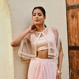 PINK FREYA PEARL CAPE, CROP TOP, DRAPED SKIRT - SET OF THREE
