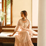 BEIGE KAYA ANARKALI KURTA & NET ODHANI SET OF TWO