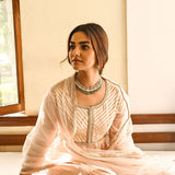 BEIGE KAYA ANARKALI KURTA & NET ODHANI SET OF TWO