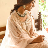 BEIGE KAYA ANARKALI KURTA & NET ODHANI SET OF TWO