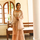 BEIGE KAYA ANARKALI KURTA & NET ODHANI SET OF TWO