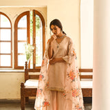 BEIGE JANVI KURTA, SHARARA & CHANDHERI ODHANI SET OF THREE