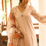 BEIGE JANVI KURTA, SHARARA & CHANDHERI ODHANI SET OF THREE