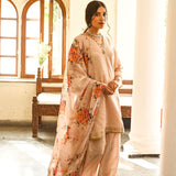 BEIGE JANVI KURTA, SHARARA & CHANDHERI ODHANI SET OF THREE