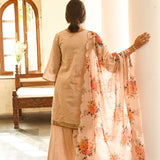 BEIGE JANVI KURTA, SHARARA & CHANDHERI ODHANI SET OF THREE