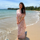 PEACH BLOCK PRINT MASHA KAFTAN DRESS