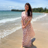 PEACH BLOCK PRINT MASHA KAFTAN DRESS