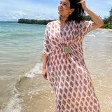PEACH BLOCK PRINT MASHA KAFTAN DRESS