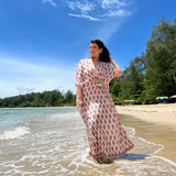 PEACH BLOCK PRINT MASHA KAFTAN DRESS