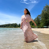 PEACH BLOCK PRINT MASHA KAFTAN DRESS