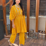 SHARNAMLI MEHRA | MUSTARD KUHU KAFTAN WITH PANTS - SET OF TWO