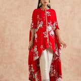 RED FLORAL MIHIKA TOP & CREAM TROUSERS SET OF TWO