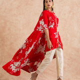 RED FLORAL MIHIKA TOP & CREAM TROUSERS SET OF TWO