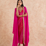 FUCHSIA PINK RUMI BANDHNI DRESS & CAPE SET OF TWO