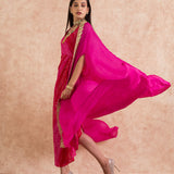 FUCHSIA PINK RUMI BANDHNI DRESS & CAPE SET OF TWO
