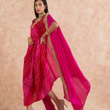 FUCHSIA PINK RUMI BANDHNI DRESS & CAPE SET OF TWO