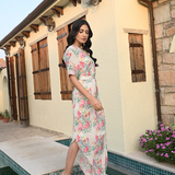IVORY MULTI FLORAL ZIVA COWL DRESS