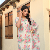 IVORY MULTI FLORAL ZIVA COWL DRESS