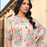 IVORY MULTI FLORAL ZIVA COWL DRESS