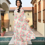 IVORY MULTI FLORAL ZIVA COWL DRESS