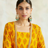 RAVEENA TANDON | MUSTARD NAAZ CAPE WITH CROP TOP AND PANT SET OF THREE