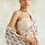 PEACH ISHNA PRE STICTHED SAREE WITH HEAVY GOTA BLOUSE AND BELT SET OF 3
