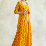 RAVEENA TANDON | MUSTARD NAAZ CAPE WITH CROP TOP AND PANT SET OF THREE