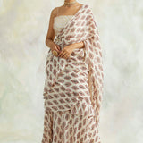 PEACH ISHNA PRE STICTHED SAREE WITH HEAVY GOTA BLOUSE AND BELT SET OF 3