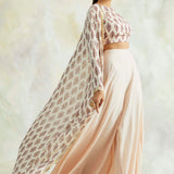 PEACH NAAZ CAPE WITH CROP TOP AND PANT SET of three