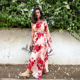 MITALI WADHWA | RED FLORAL SUHANA ONE SHOULDER TOP, SKIRT & BELT SET