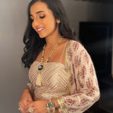 MASOOM MINAWALA | PEACH JACKET, GOTA CROP TOP AND PANTS MASOOM SET