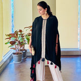 MEHAK MEHRA | BLACK KAI CAPE TOP AND PANTS SET OF TWO