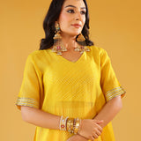 ADIRA MUSTARD BLOUSE, SKIRT & CROP TOP I SET OF THREE