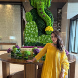 SEEMA K SAJDEH | MUSTARD AVNI KURTA, PANTS, ODHANI | SET OF THREE