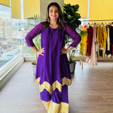 PURPLE AVNI PURE CHANDHERI KURTA, ODHANI & PALLAZO SET OF THREE