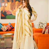 TANAAZ DOSHI | YAMINI CREAM KURTA SHARARA & ODHANI I SET OF THREE