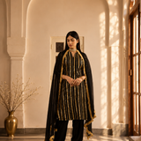 VEERA BLACK KURTA | PANTS,ODHANI  | SET OF THREE