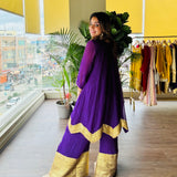 PURPLE AVNI PURE CHANDHERI KURTA, ODHANI & PALLAZO SET OF THREE