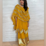 SEEMA K SAJDEH | AVNI MUSTARD KURTA, SHARARA & ODHANI I SET OF THREE
