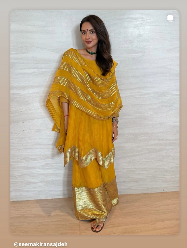 SEEMA K SAJDEH | MUSTARD AVNI KURTA, PANTS, DUPATTA | SET OF THREE