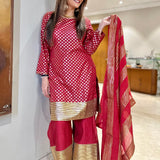 TANAAZ DOSHI | VAANI RED KURTA, SHARARA & ODHANI I SET OF THREE