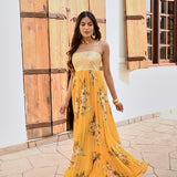 MUSTARD IFAT CAPE AND MAXI DRESS SET 